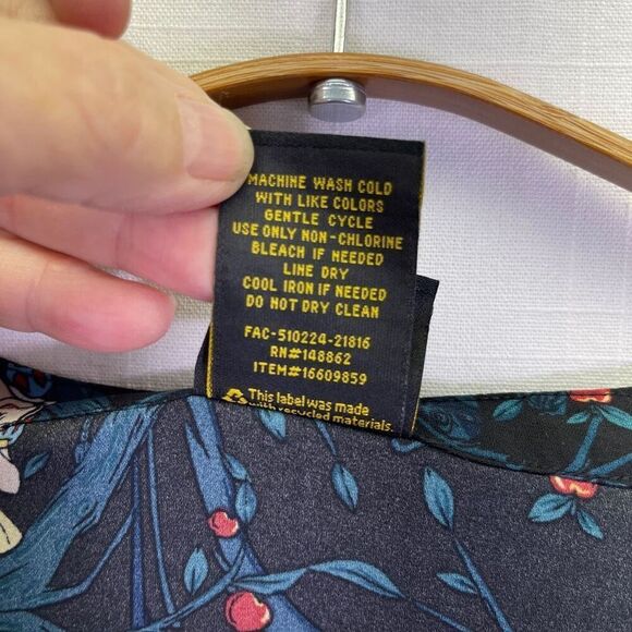 Disney Princess Black Blue Snow White Enchanted Forest Georgette Blouse Size 0 - Picture 4 of 8